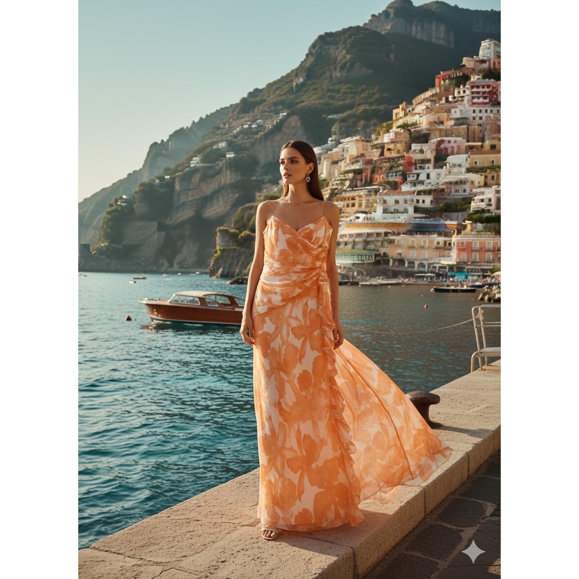 100% Silk Floral Maxi Dress Women's 12 Strappy Ruffle Waterfall Chiffon Fairy